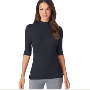 Cuddl Duds Softwear With Stretch Elbow Sleeve Mockneck Top Ribbed NWOT